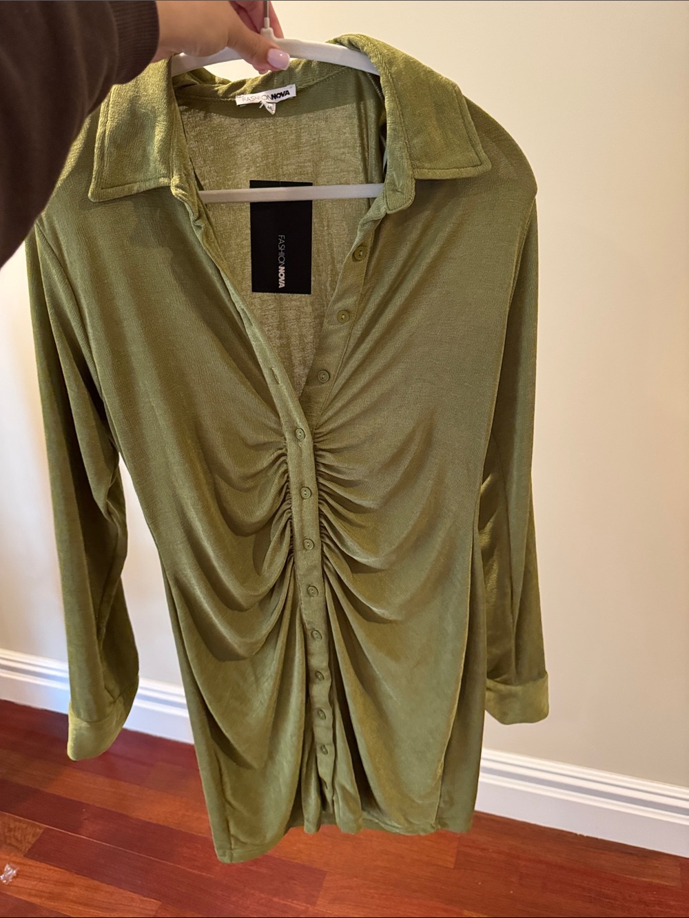 Fashion Nova Olive Green Ruched Mini Dress